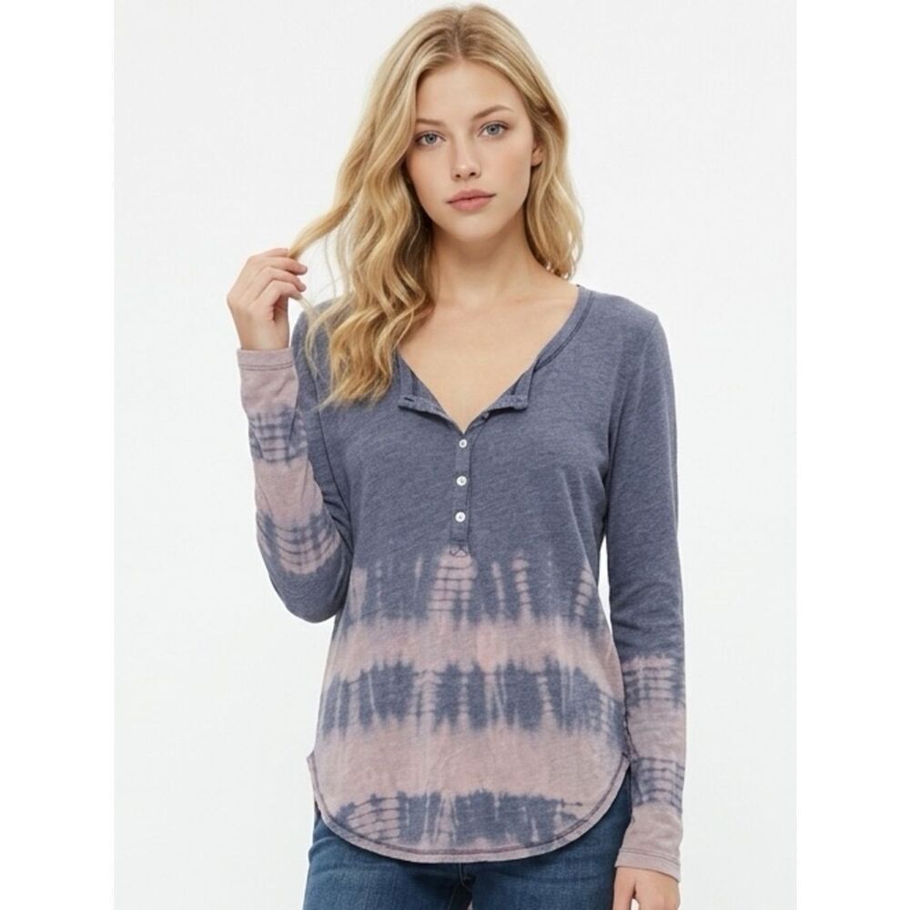 FREE PEOPLE | WE THE FREE Dip Tie Dye Henley Blue Women’s Size Small